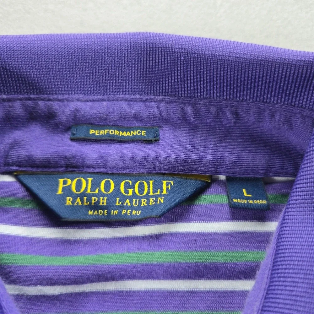 Polo Golf Ralph Lauren Mens Large Purple Striped Performance Pima Cotton Polo